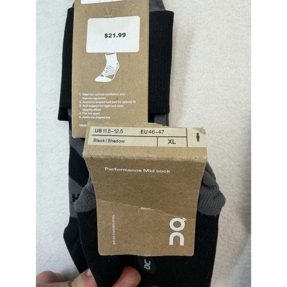 3 Pack ON CLOUD Performance Mid Sock MENS Running Socks Black XL 11.5-12.5 NWT
